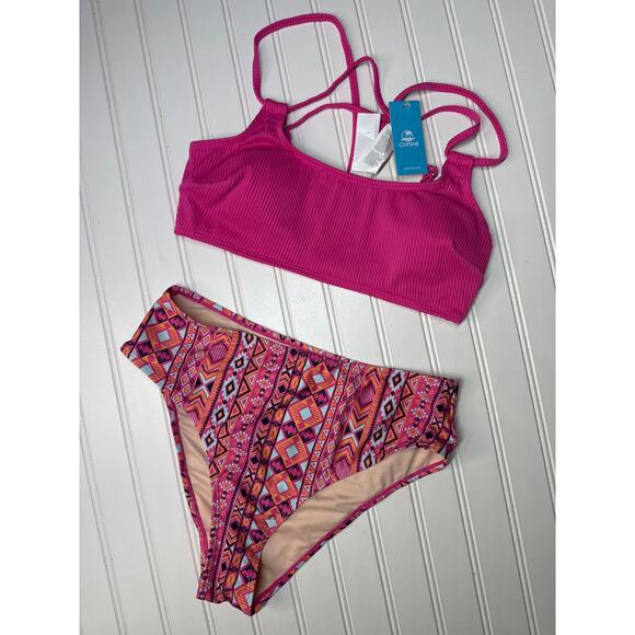 NWT Cupshe Two Piece Bikini Swimsuit Pink Triangle & Bralette Cheeky BUNDLE Sz M - Picture 3 of 6